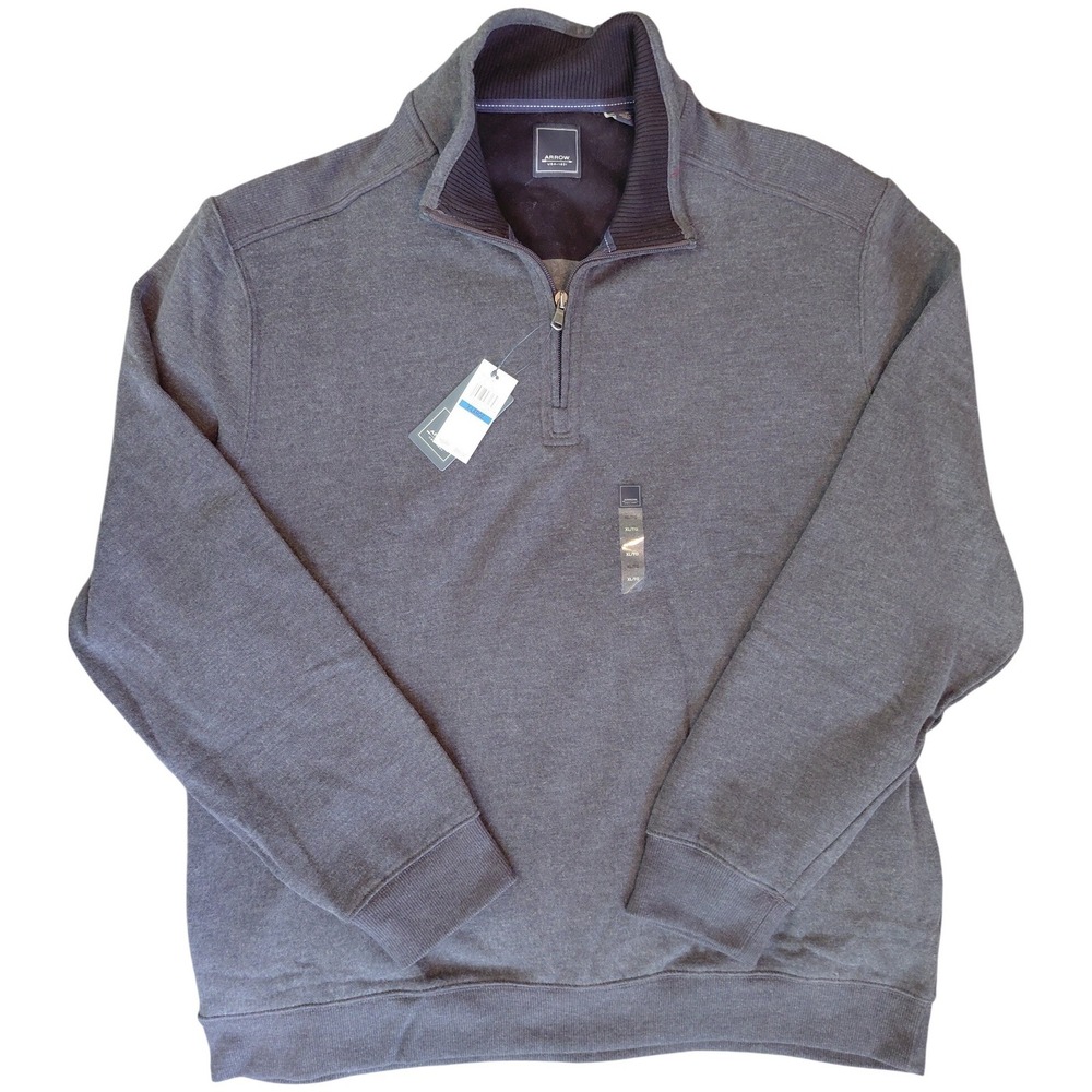Arrow Mens XL 1/4 Zip Pull Sueded Fleece Sweater Carbon Heather Gray NEW. A369